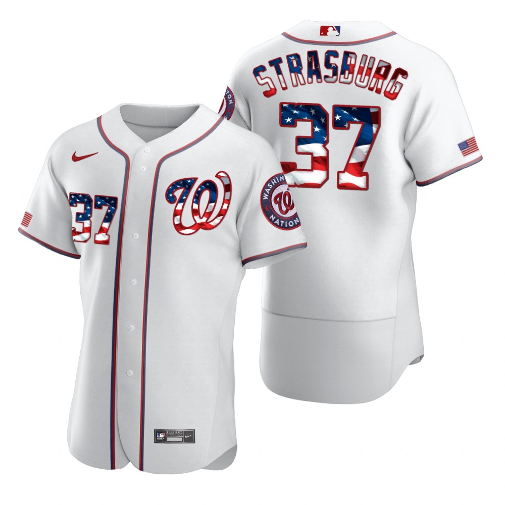 Washington Nationals #37 Stephen Strasburg Men Nike White Fluttering USA Flag Limited Edition Authentic MLB Jersey->washington nationals->MLB Jersey